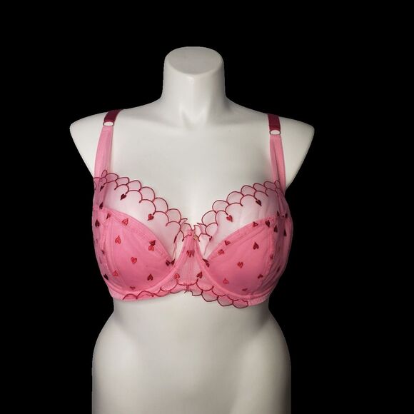 Adore Me Bra Womens 44D Pink Hearts Lace Mesh Balconette Underwire BR-12318-BAL - Picture 10 of 10